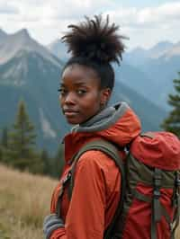 feminine woman in going hiking outdoors in mountains