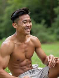 masculine  man having a fun outdoor picnic