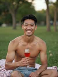 masculine  man having a fun outdoor picnic