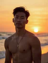 masculine  man enjoying a sunset at a beach or park