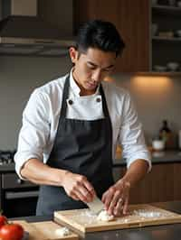 masculine  man cooking or baking in a modern kitchen