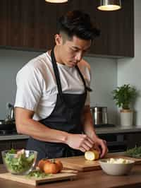 masculine  man cooking or baking in a modern kitchen