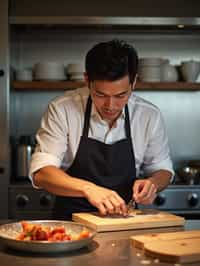 masculine  man cooking or baking in a modern kitchen