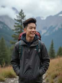 masculine  man in going hiking outdoors in mountains