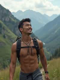 masculine  man in going hiking outdoors in mountains