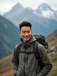 masculine  man in going hiking outdoors in mountains