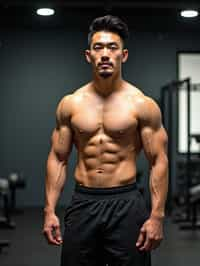 masculine  man wearing  or shorts and sports top in the fitness gym