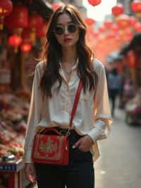 a stylish  feminine woman exploring a street market