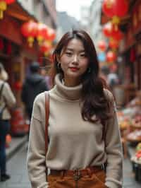 a stylish  feminine woman exploring a street market