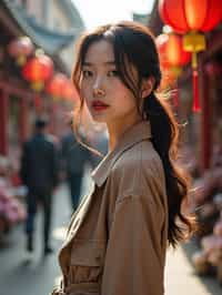 a stylish  feminine woman exploring a street market