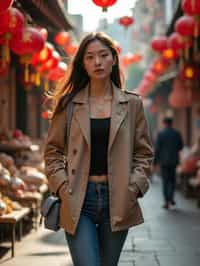 a stylish  feminine woman exploring a street market