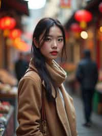 a charismatic  feminine woman exploring a street market