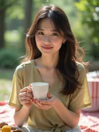 feminine woman having a fun outdoor picnic