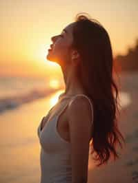 feminine woman enjoying a sunset at a beach or park