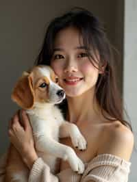 feminine woman posing with a cute pet