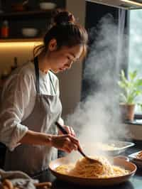 feminine woman cooking or baking in a modern kitchen