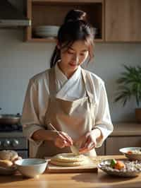 feminine woman cooking or baking in a modern kitchen