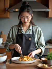 feminine woman cooking or baking in a modern kitchen