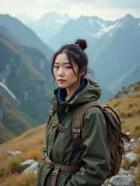 feminine woman in going hiking outdoors in mountains