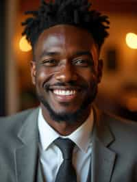 man with a seductive smile, donned in a  classy tie, under warm indoor lighting