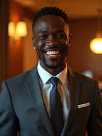 man with a seductive smile, donned in a  classy tie, under warm indoor lighting