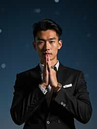 man with magnetic appeal, adorned in  luxurious cufflinks, against a starry night backdrop