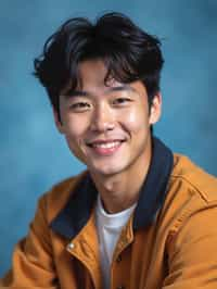 (school portrait) photo headshot of a young 18 y o man in 1990s style, nineties style, 90s, 1990s fashion, 1990s hair, school, man is sitting and posing for a (yearbook) picture, blue yearbook background, official school yearbook photo, man sitting (looking straight into camera), (school shoot), (inside), blue yearbook background