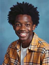 (school portrait) photo headshot of a young 18 y o man in 1990s style, nineties style, 90s, 1990s fashion, 1990s hair, school, man is sitting and posing for a (yearbook) picture, blue yearbook background, official school yearbook photo, man sitting (looking straight into camera), (school shoot), (inside), blue yearbook background