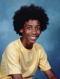 (school portrait) photo headshot of a young 18 y o man in 1990s style, nineties style, 90s, 1990s fashion, 1990s hair, school, man is sitting and posing for a (yearbook) picture, blue yearbook background, official school yearbook photo, man sitting (looking straight into camera), (school shoot), (inside), blue yearbook background