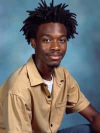 (school portrait) photo headshot of a young 18 y o man in 1990s style, nineties style, 90s, 1990s fashion, 1990s hair, school, man is sitting and posing for a (yearbook) picture, blue yearbook background, official school yearbook photo, man sitting (looking straight into camera), (school shoot), (inside), blue yearbook background