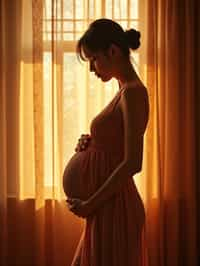 healthy pregnant woman in maternity photographs, beautiful pregnant woman, maternity photography in beautiful home. golden hour