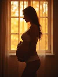 healthy pregnant woman in maternity photographs, beautiful pregnant woman, maternity photography in beautiful home. golden hour