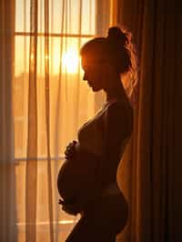 healthy pregnant woman in maternity photographs, beautiful pregnant woman, maternity photography in beautiful home. golden hour