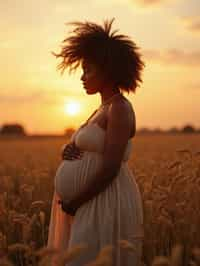 healthy pregnant woman in maternity photographs, beautiful pregnant woman, maternity photography in field of wheat. golden hour