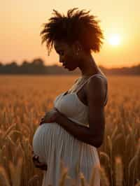 healthy pregnant woman in maternity photographs, beautiful pregnant woman, maternity photography in field of wheat. golden hour