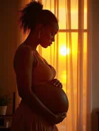 healthy pregnant woman in maternity photographs, beautiful pregnant woman, maternity photography in beautiful home. golden hour