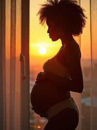 healthy pregnant woman in maternity photographs, beautiful pregnant woman, maternity photography in beautiful home. golden hour