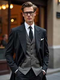 sharp and trendy man in Milan wearing high fashion attire in front of a classic Italian café