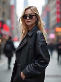 stylish and chic  woman in Shanghai wearing a contemporary streetwear outfit, Nanjing Road in the background