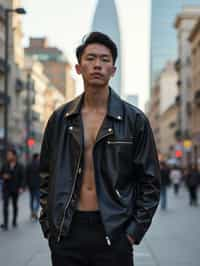 sharp and trendy man in Buenos Aires wearing a modern street style outfit, Obelisco de Buenos Aires in the background