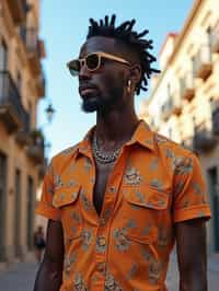 sharp and trendy man in Barcelona wearing a stylish summer outfit, La Sagrada Família in the background