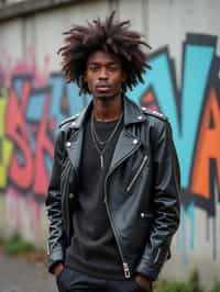 sharp and trendy man in Berlin wearing a grunge-inspired outfit, Berlin Wall in the background