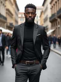 sharp and trendy man in Milan wearing a fashionable blazer and jeans, Duomo di Milano in the background