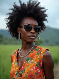 stylish and chic  woman in Bali wearing vibrant Batik clothes, Bali, Indonesia in the background