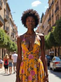 stylish and chic  woman in Barcelona wearing a stylish summer outfit, La Sagrada Família in the background