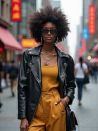 stylish and chic  woman in Shanghai wearing a contemporary streetwear outfit, Nanjing Road in the background