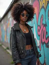 stylish and chic  woman in Berlin wearing a grunge-inspired outfit, Berlin Wall in the background