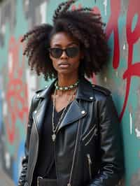 stylish and chic  woman in Berlin wearing a grunge-inspired outfit, Berlin Wall in the background