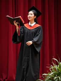 a graduate woman in their academic gown at stage to receive their diploma