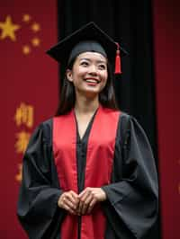 a graduate woman in their academic gown at stage to receive their diploma